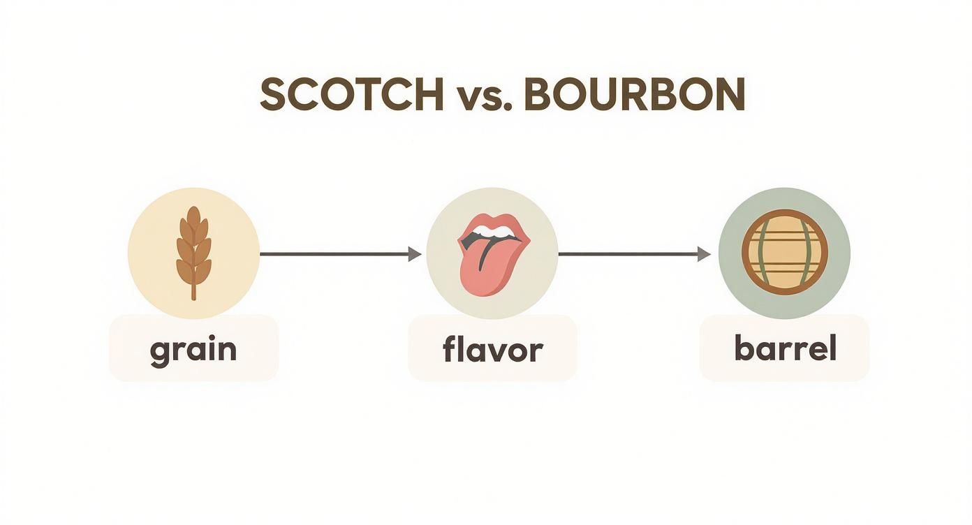 Infographic about scotch vs bourbon vs whiskey