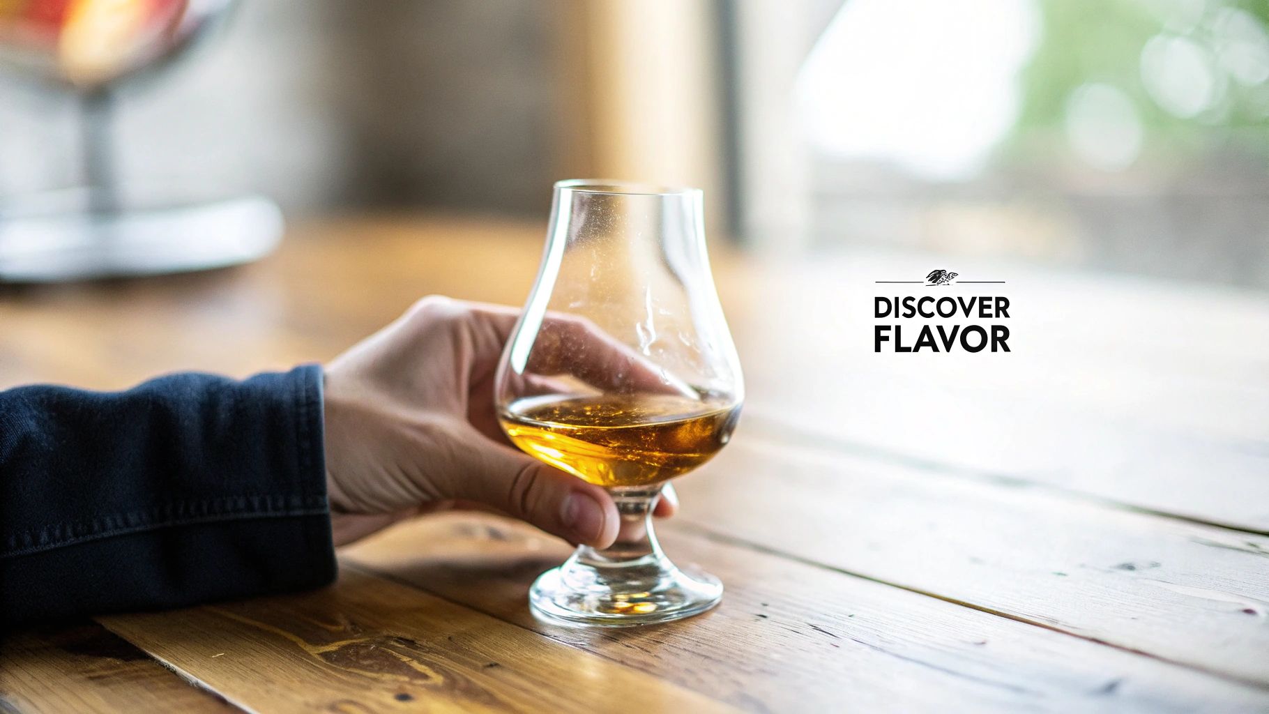 A person nosing a glass of bourbon in a well-lit room.