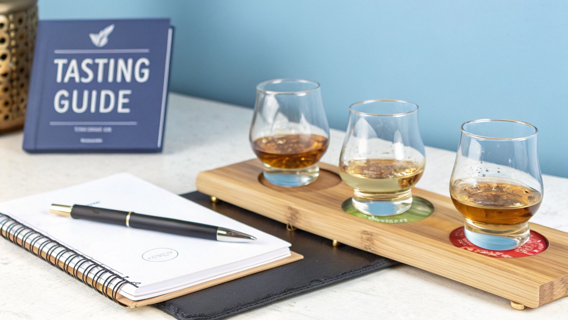 Two glasses of whiskey sit on a bar, ready for a tasting journey.