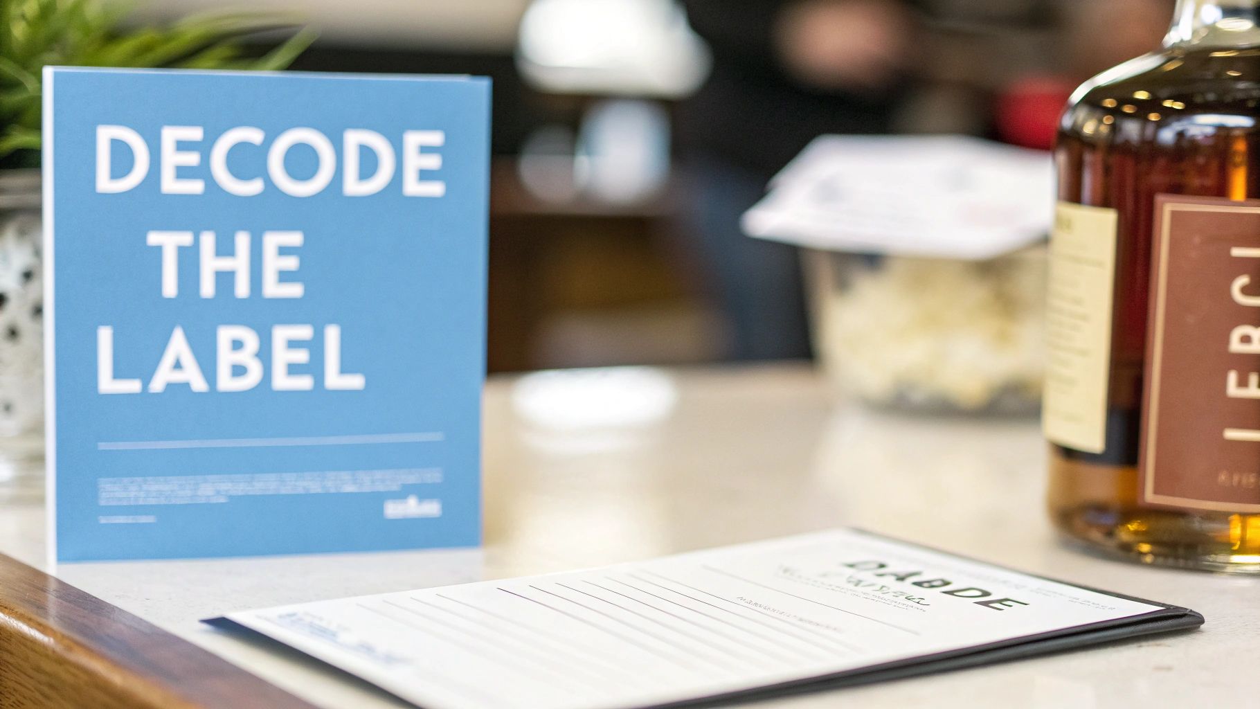 A person holding up a glass of bourbon to the light in a rustic setting