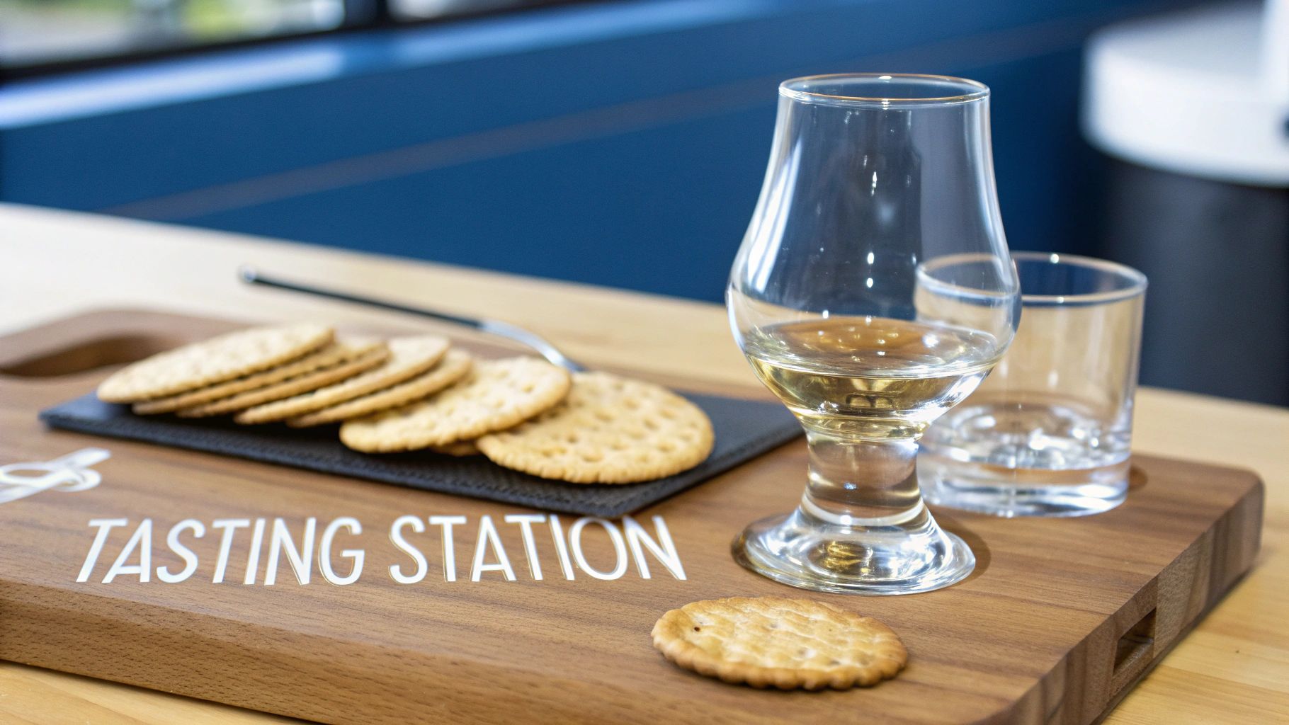 A well-organized whiskey tasting setup with glasses and notes