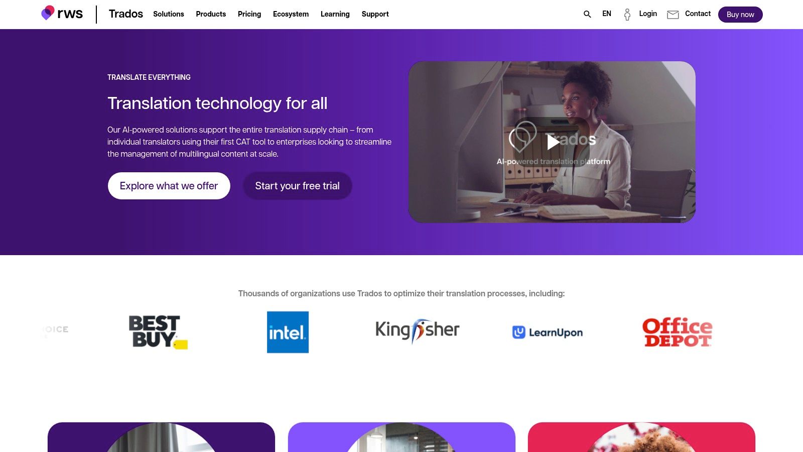 The homepage of the RWS Trados Studio website