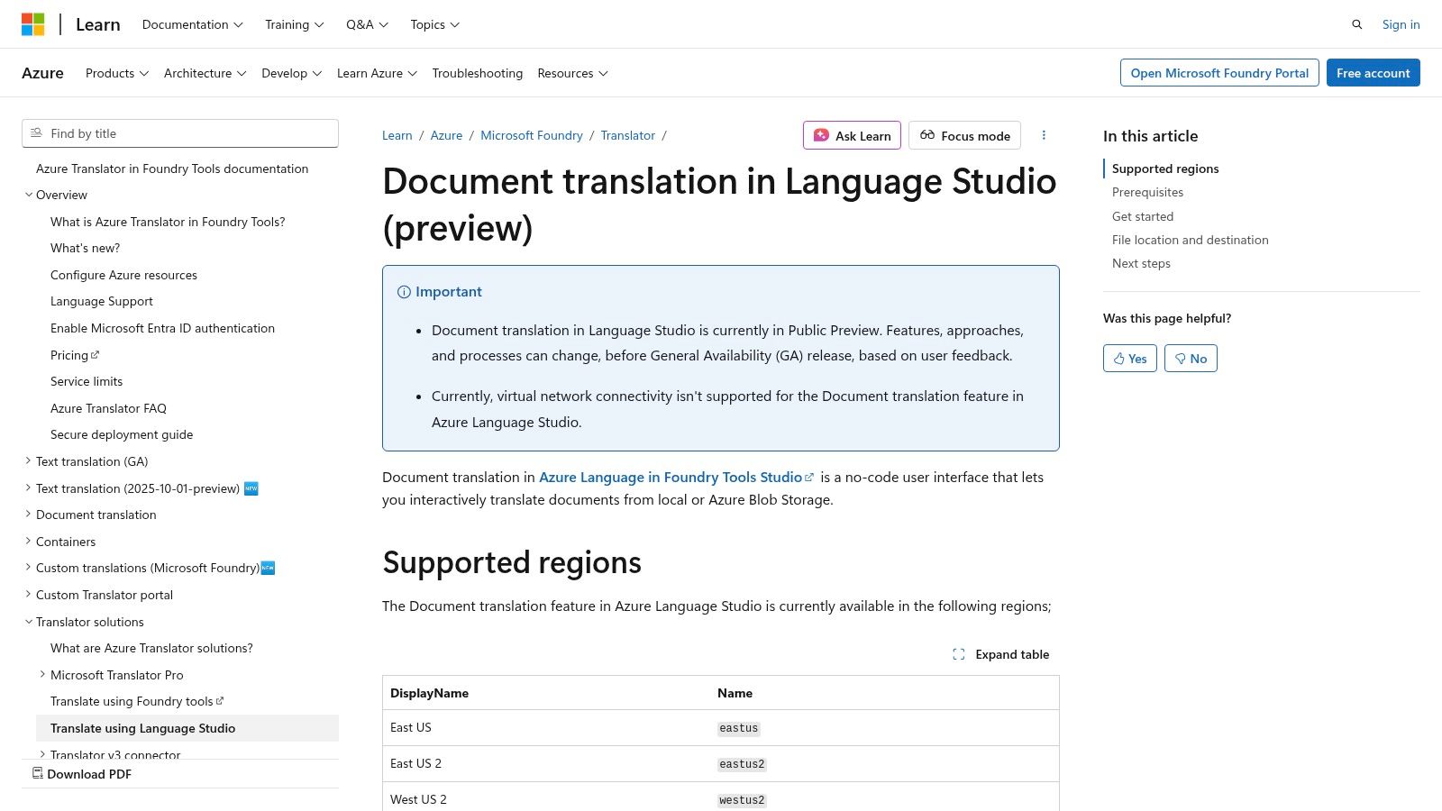 Microsoft Azure Translator – Language Studio
