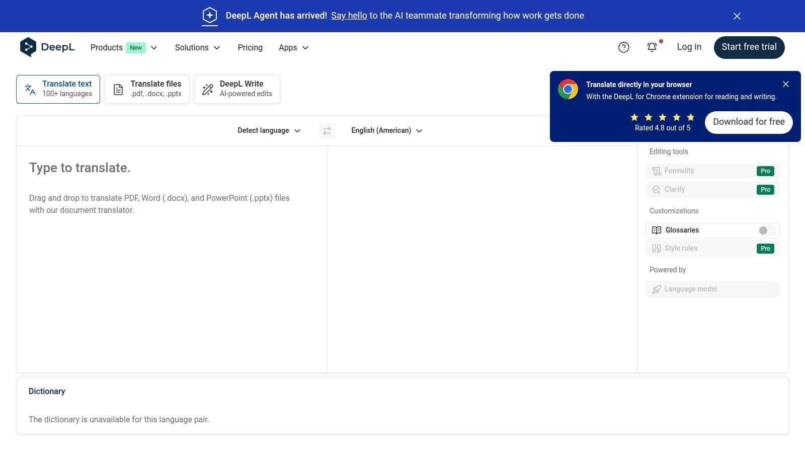 Интерфейс перевода DeepL