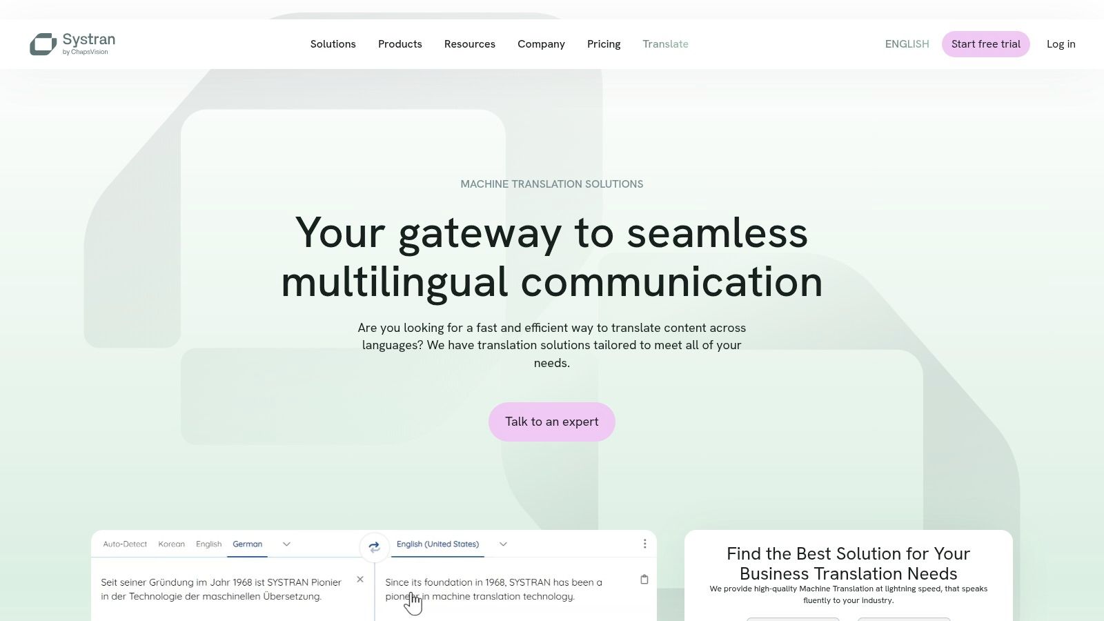 SYSTRAN's interface for professional translation services