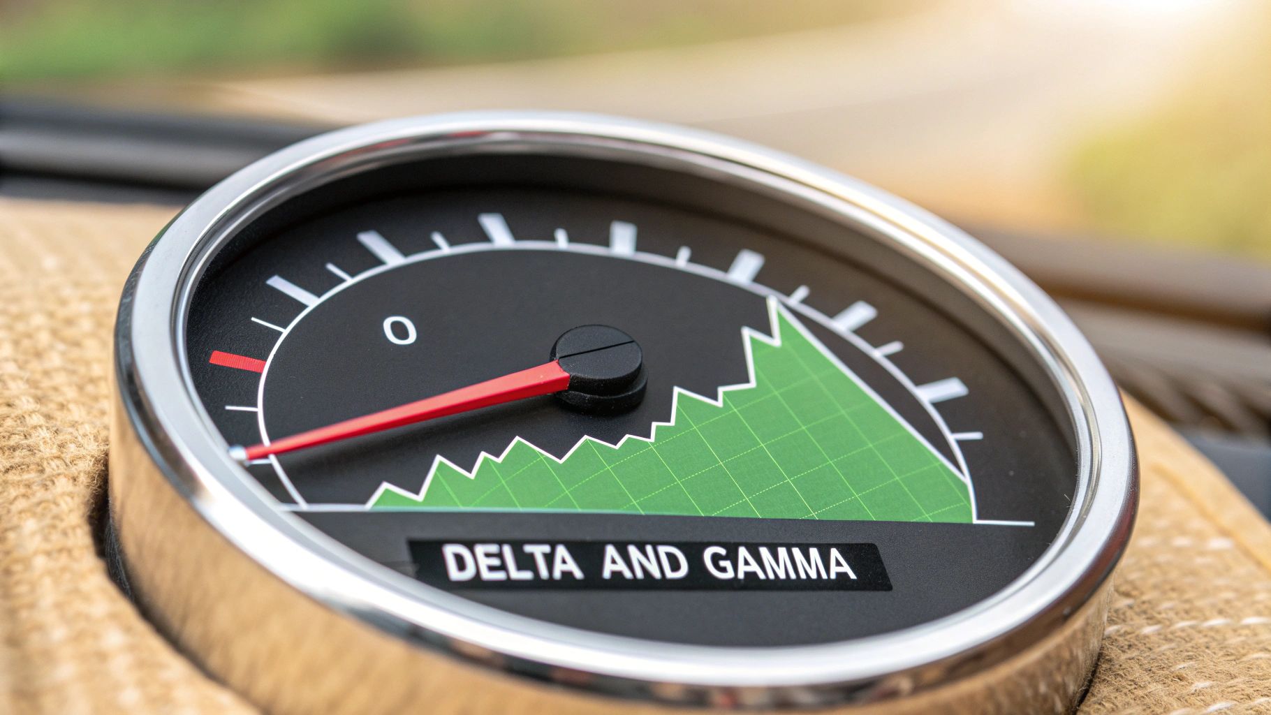 A dynamic visual representation of Delta and Gamma metrics on a trading interface