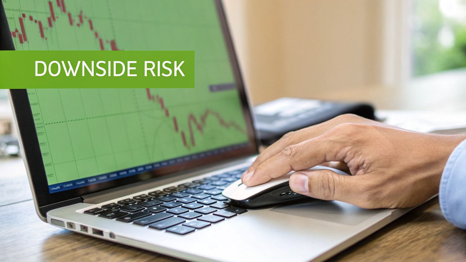 A lone investor looking at a declining stock chart on a tablet, symbolizing market risk.