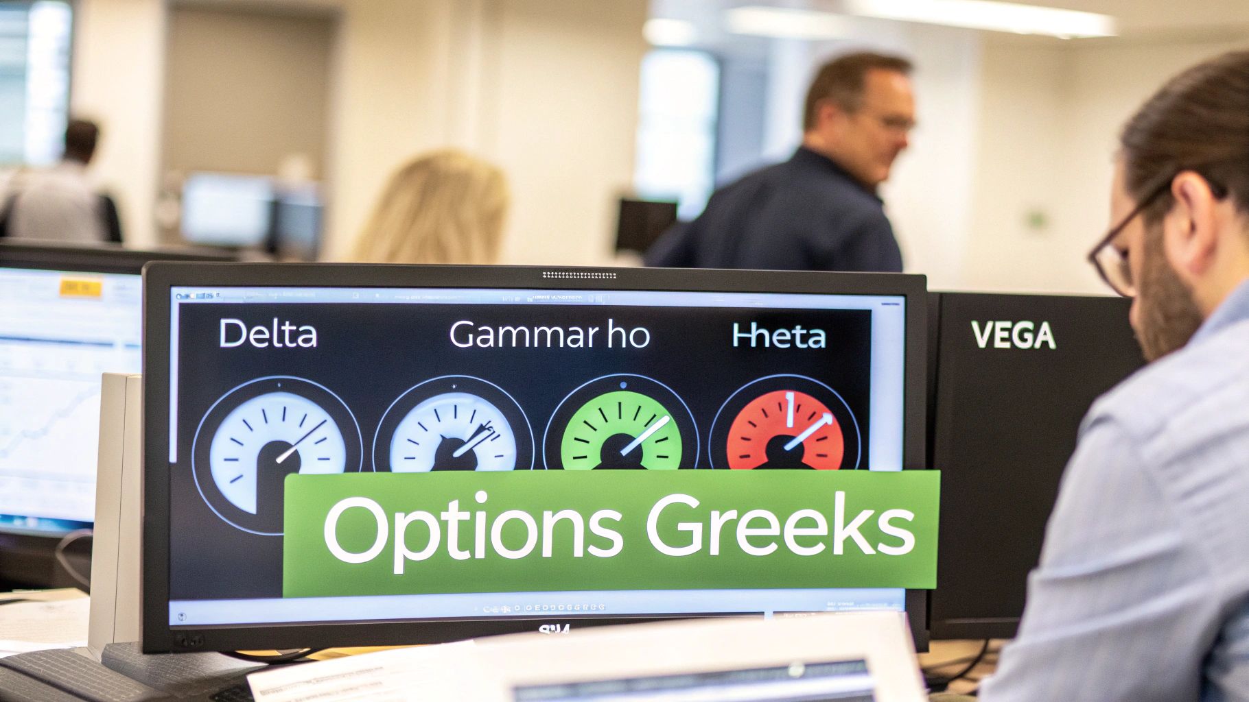 A classical Greek statue looking at a modern stock market chart, symbolizing the blend of timeless principles and current trading.