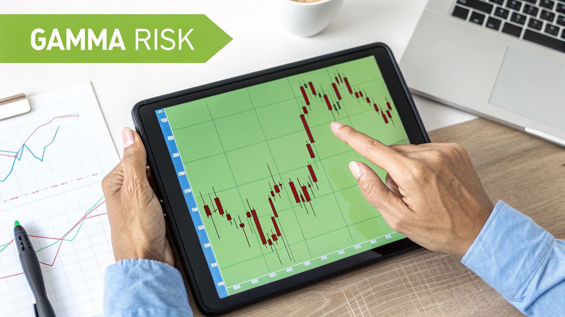 Graph showing the unpredictable risk curve of Gamma for weekly options versus the stable curve for monthly options