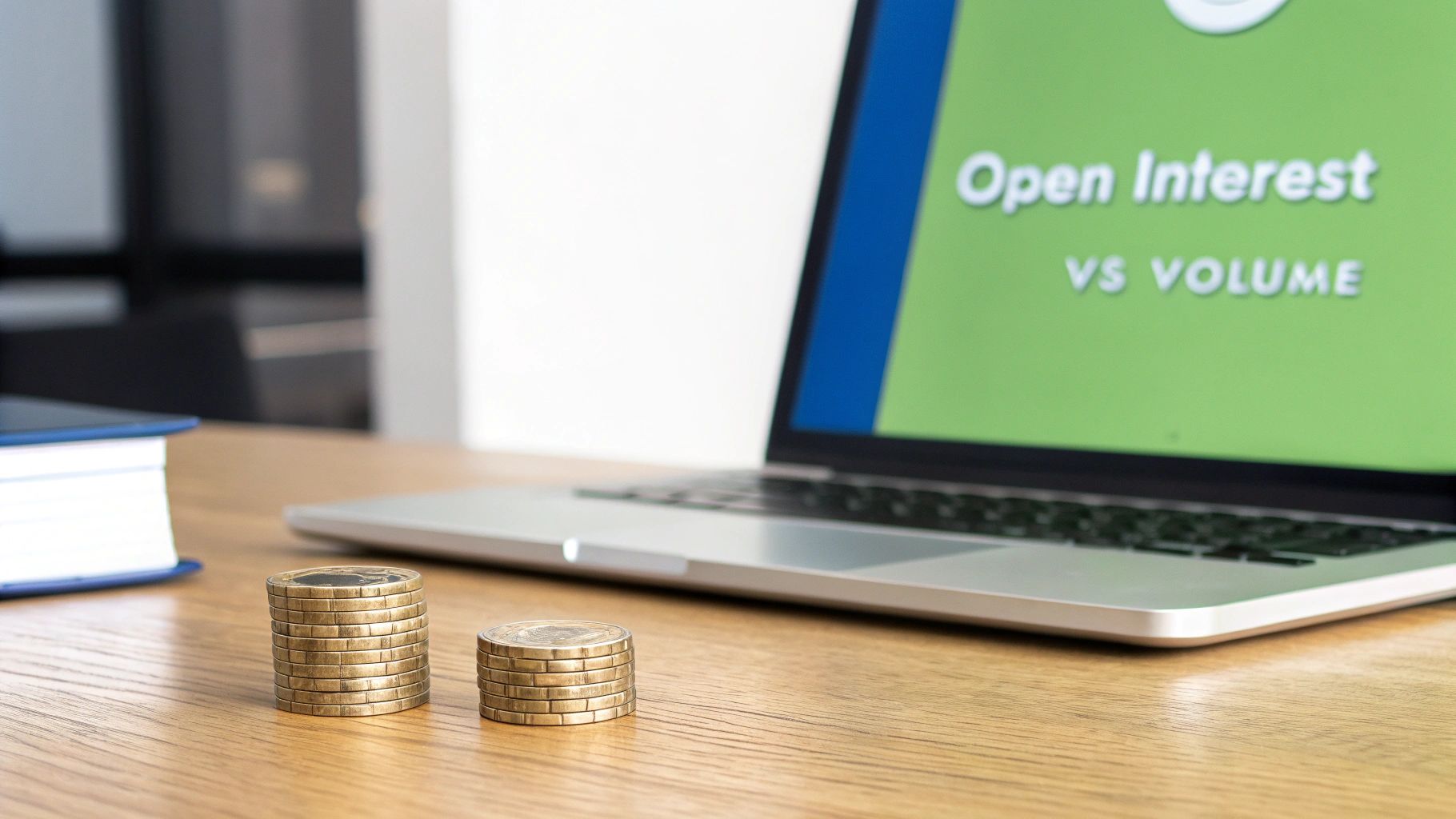 An example chart showing the daily volume of trades versus the total open interest for Infosys futures, highlighting the difference between a single day's activity and cumulative open positions.