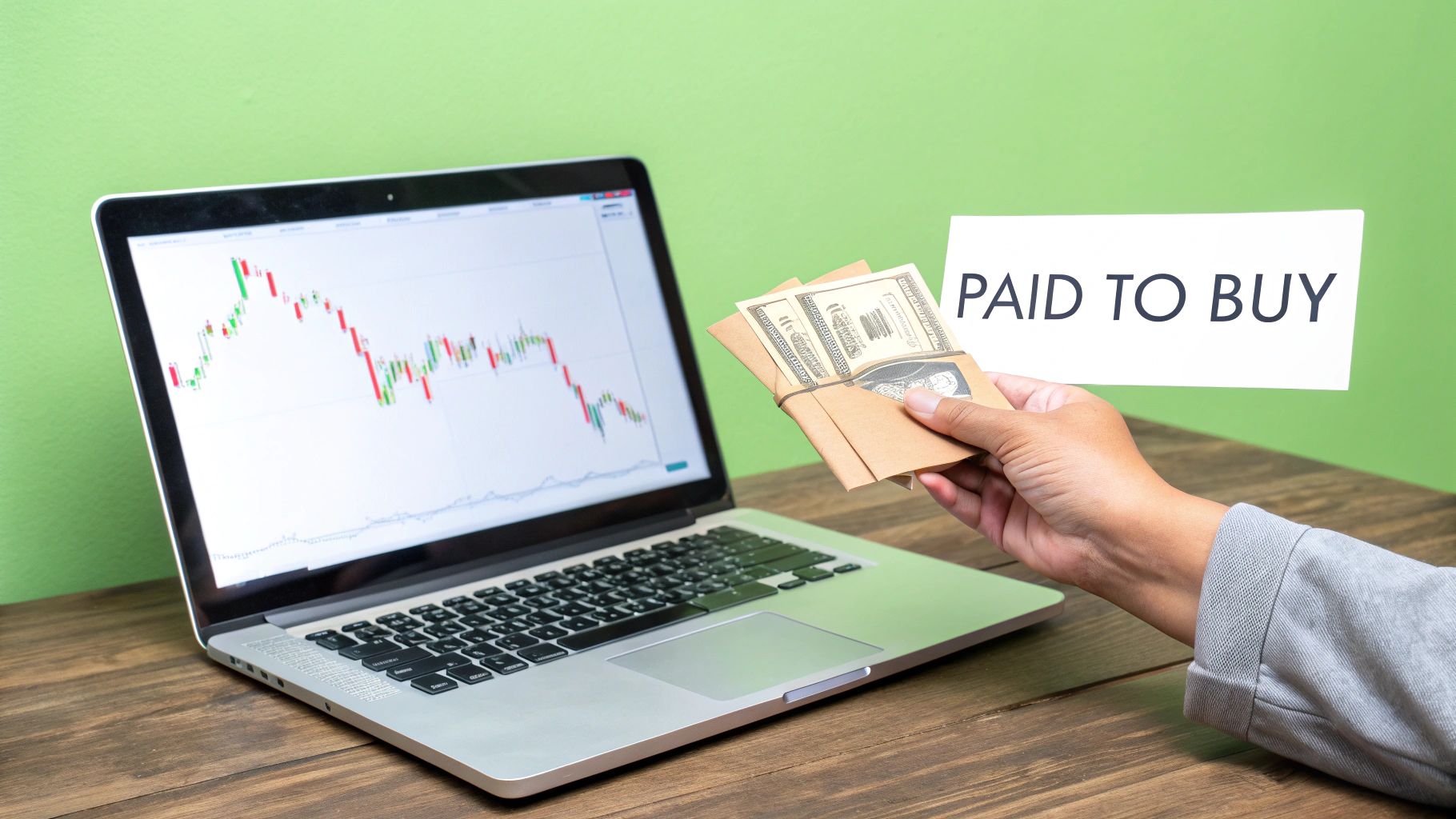 A chart showing an upward trend with a magnifying glass over it, representing stock analysis for a put selling strategy.