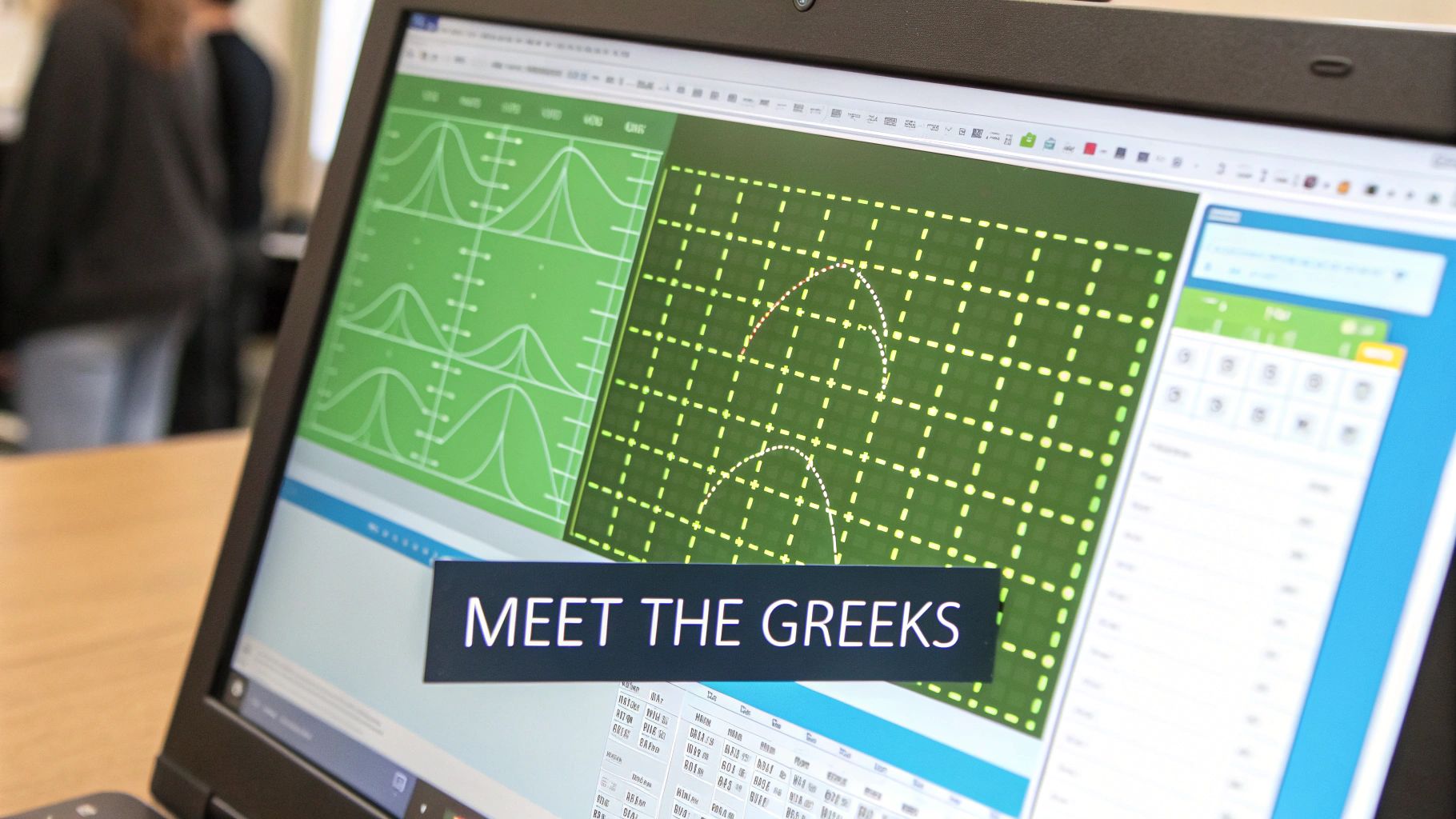 A stylized image showing the Greek letters for Delta, Gamma, Theta, and Vega overlaid on a financial chart, symbolizing the mathematical nature of options pricing.