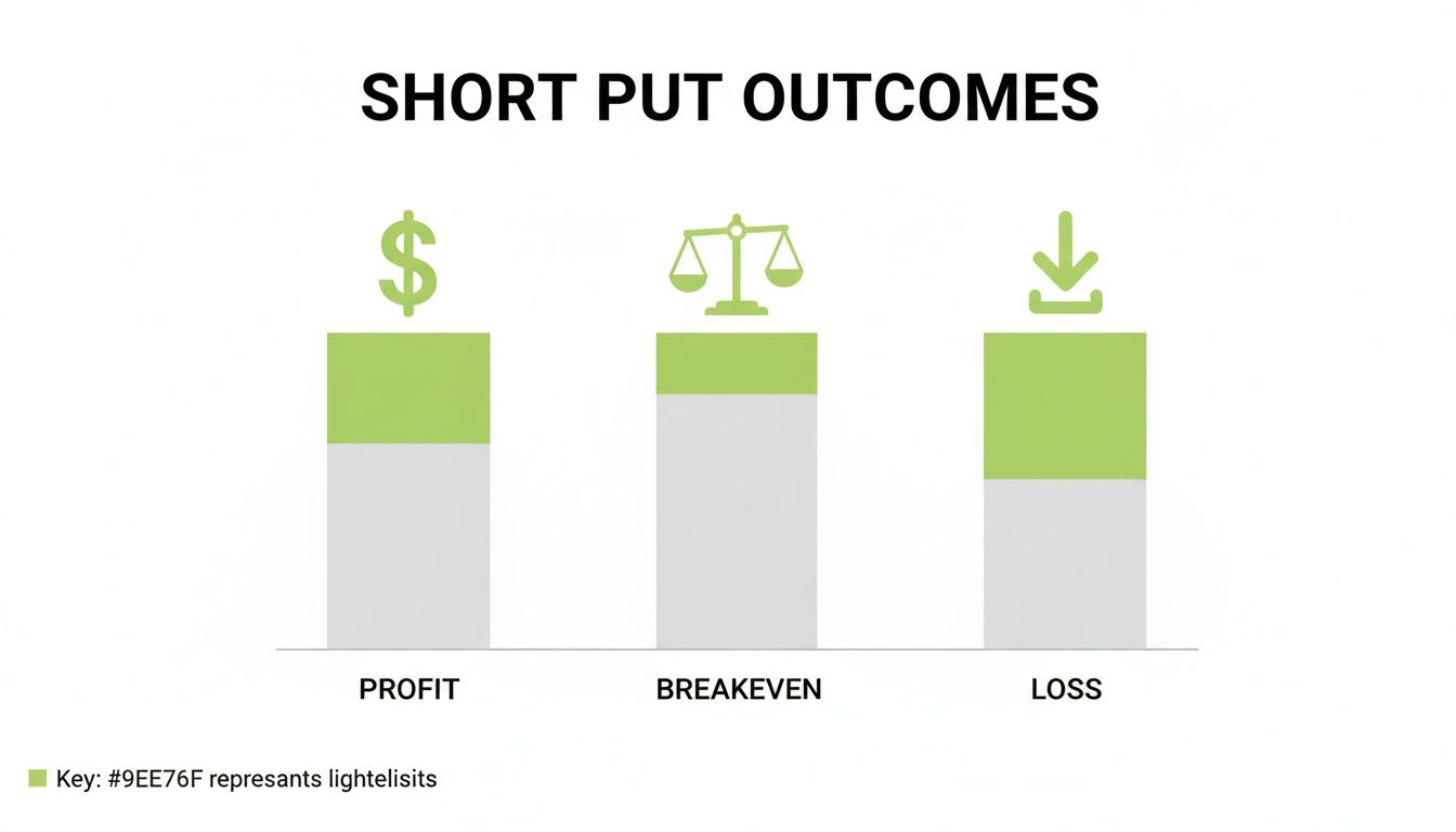 A bar chart illustrating profit, breakeven, and loss outcomes for short put options.