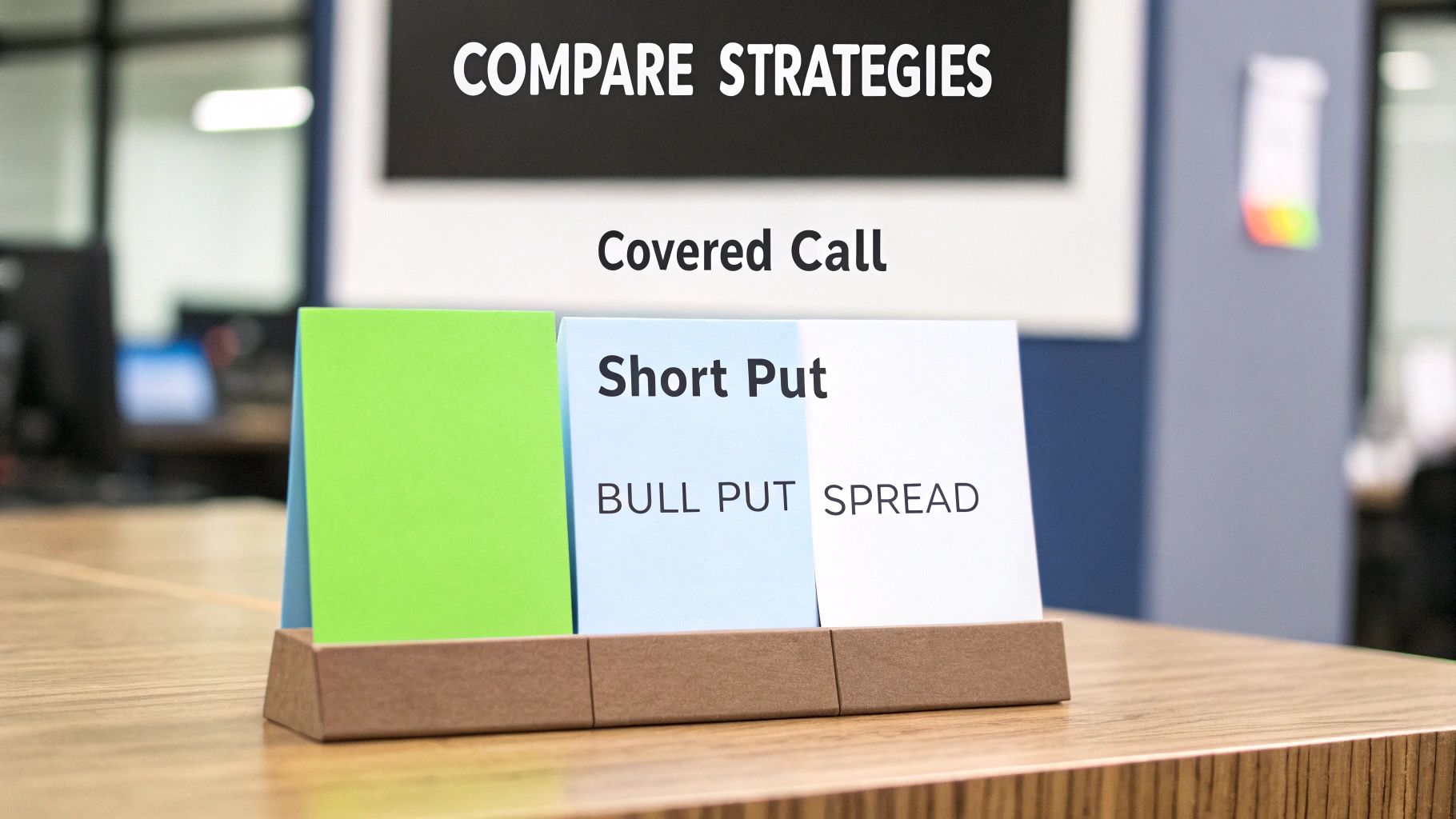 Man comparing different charts on a computer screen, symbolizing the comparison of options strategies.