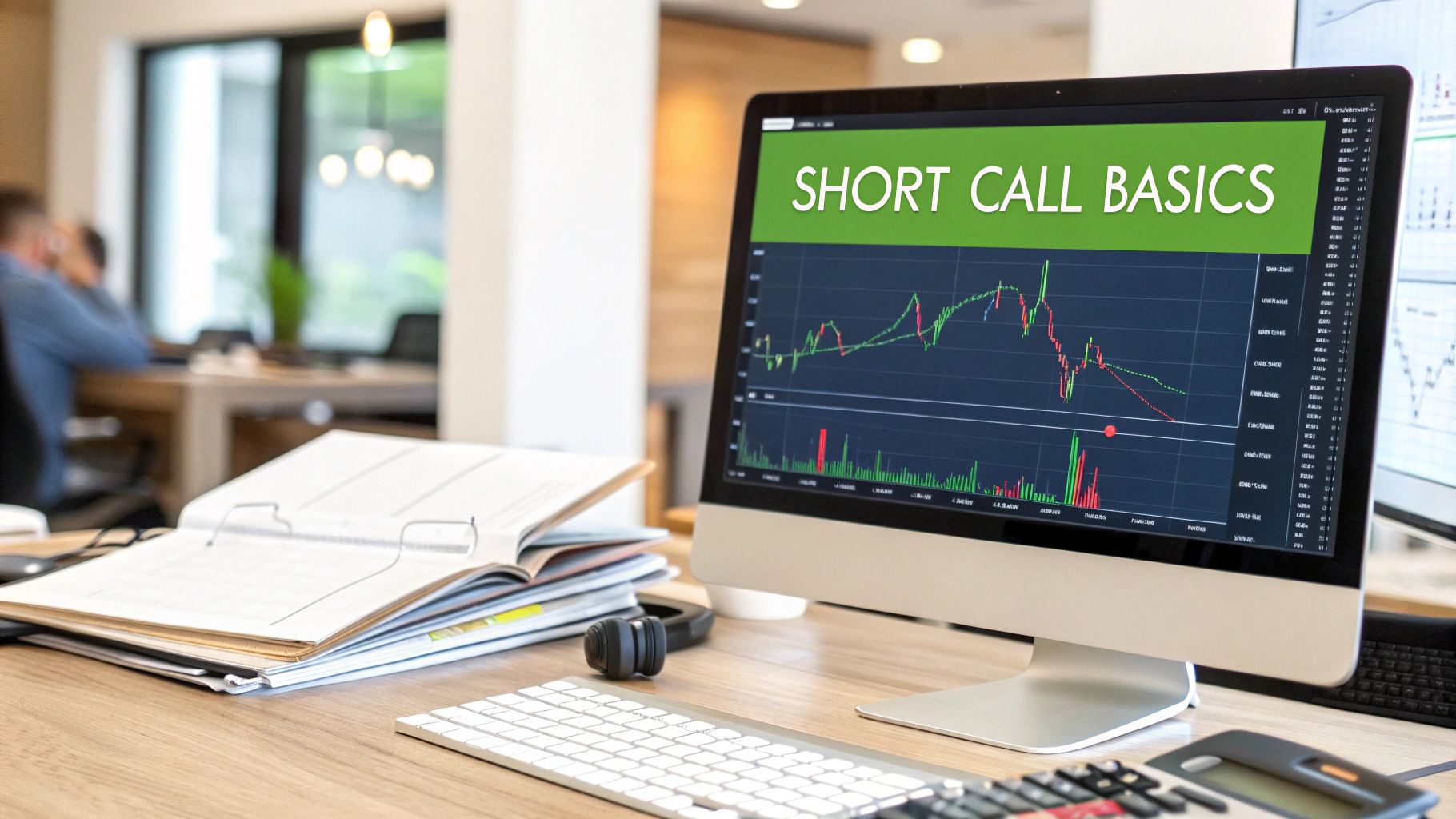 Person analyzing financial charts on multiple screens, representing options trading.