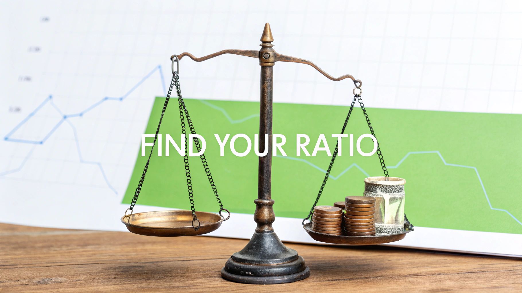 A financial balance scale with coins and cash on one side, symbolizing risk and reward.