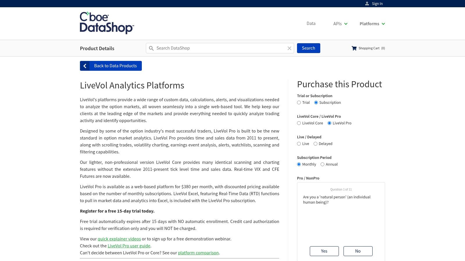 Cboe LiveVol (LiveVol Pro/Core)