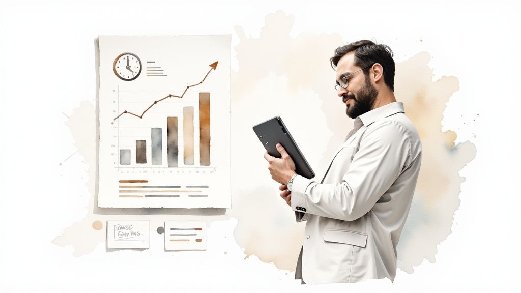 A dashboard showing key performance indicators and graphs, illustrating the return on investment from hiring a virtual assistant.