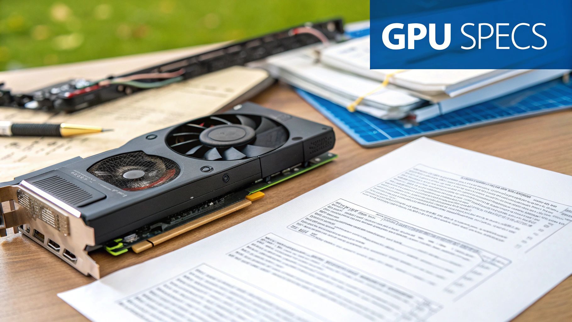 A detailed shot of a graphics card's internal components, highlighting the intricate circuitry.