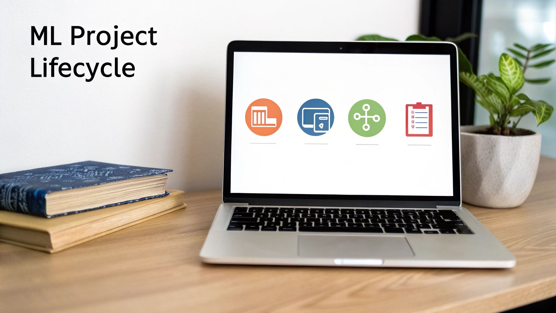 A flowchart showing the four stages of a machine learning project lifecycle.