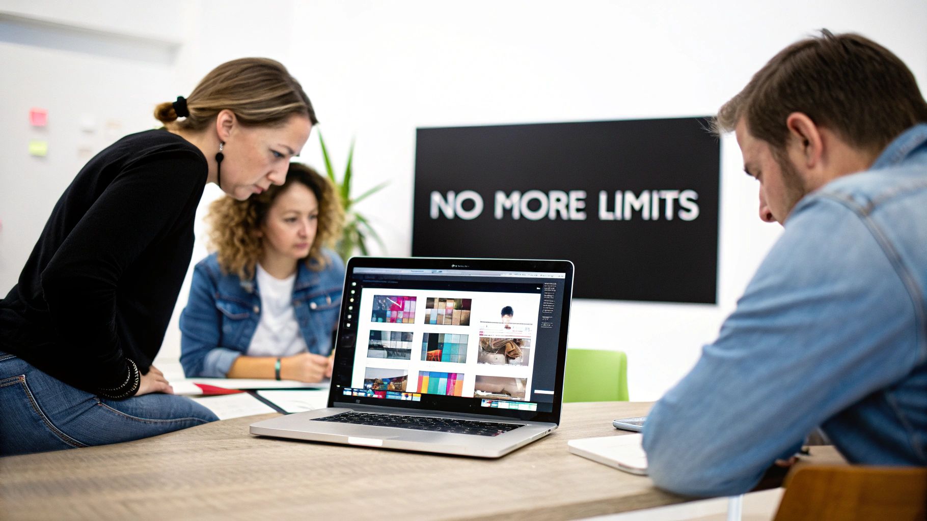 A team of professionals collaborating on a software project, illustrating the process of custom development.