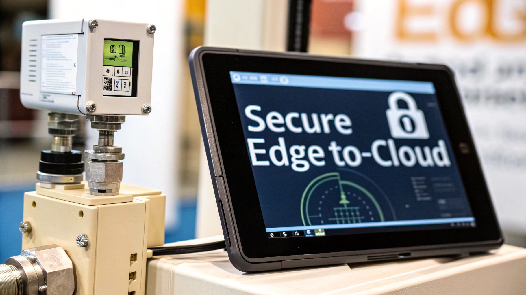 An illustration showing a shield protecting interconnected devices and cloud infrastructure.