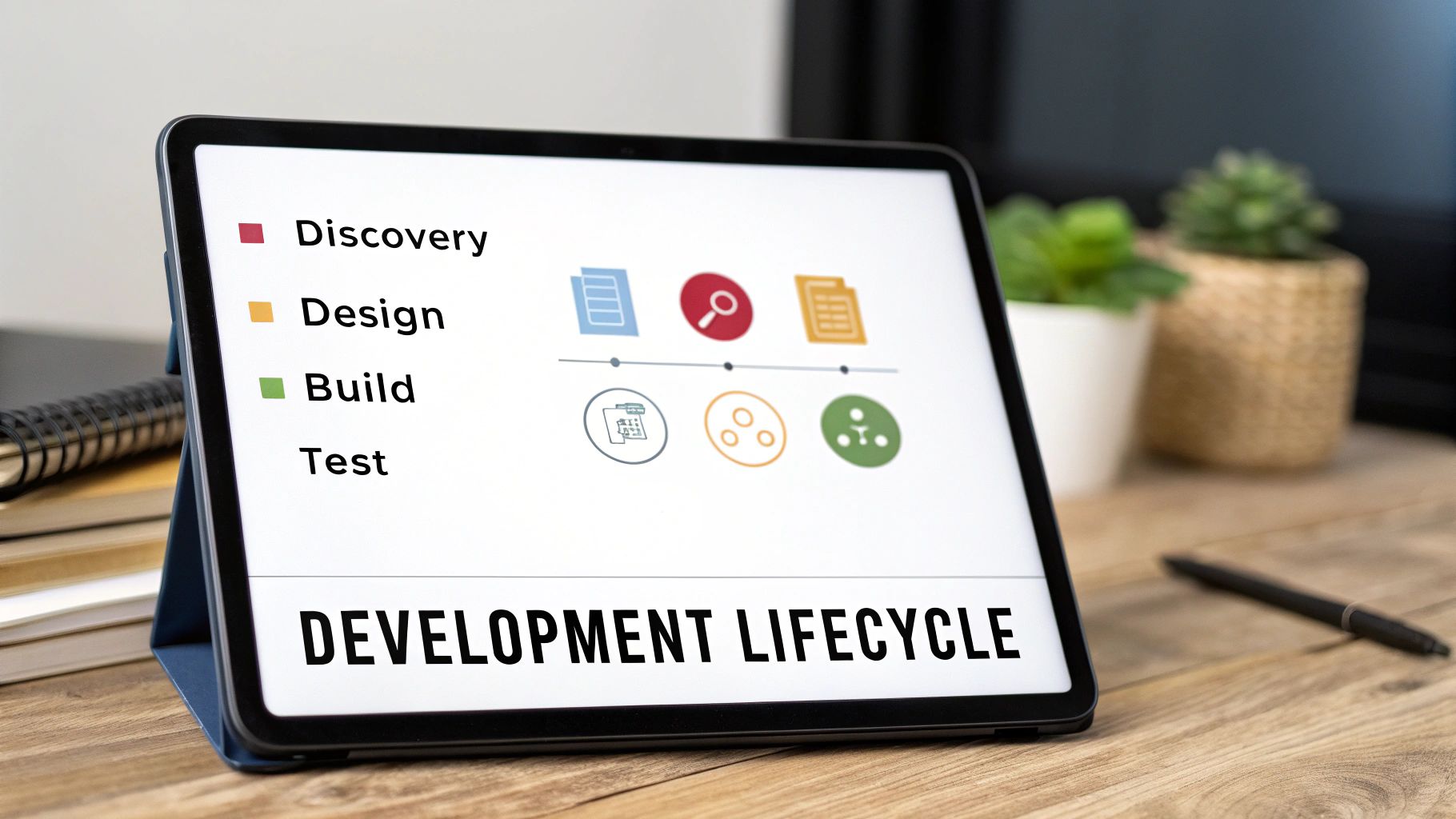 A flowchart illustrating the custom enterprise software development lifecycle.