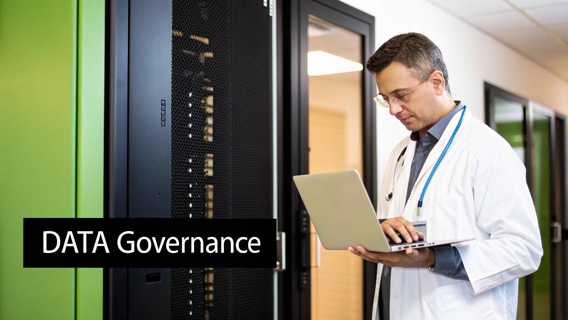 A digital padlock icon overlaid on a background of healthcare data charts, symbolizing data security.