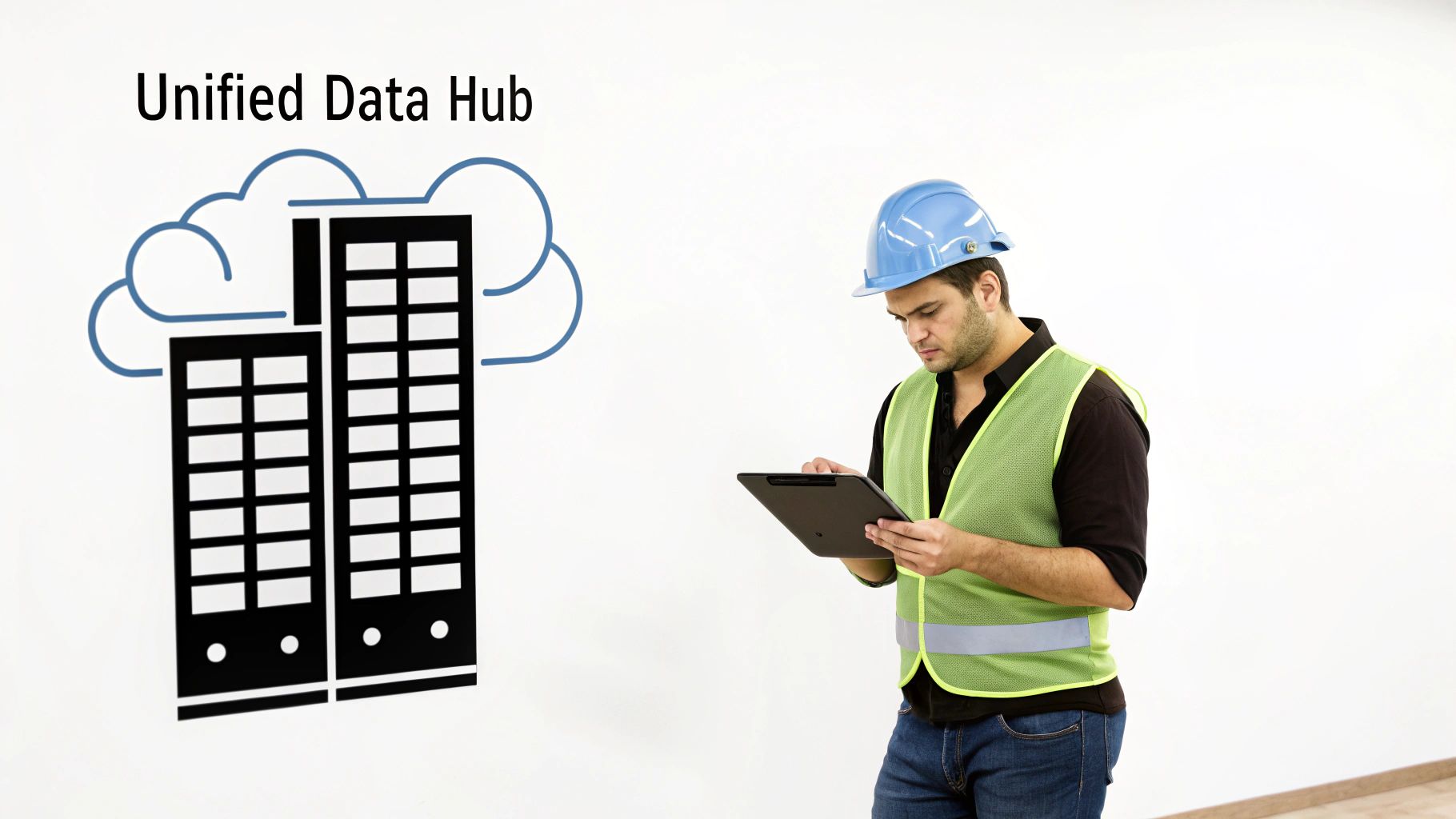 Diagram showing data flowing from various sources like EHR and billing into a central data warehouse, which then feeds into BI tools for analysis.