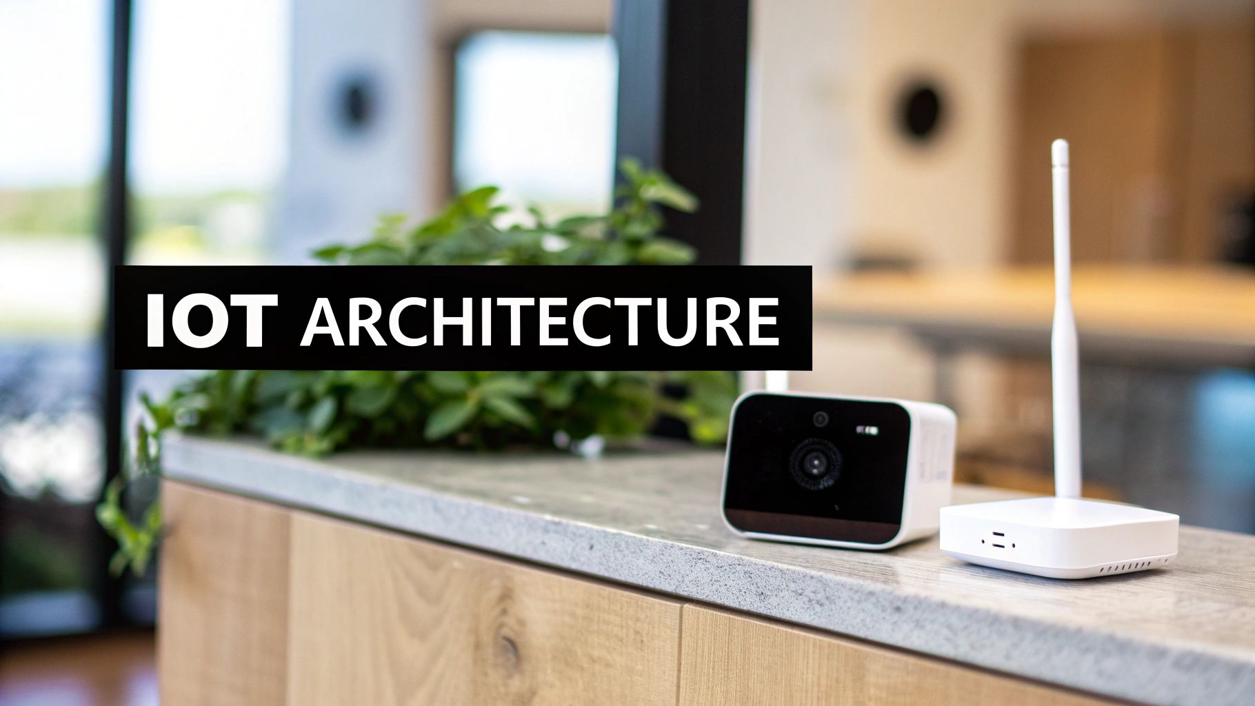 An abstract illustration showing the layers of an IoT architecture from edge devices to the cloud, representing a blueprint.