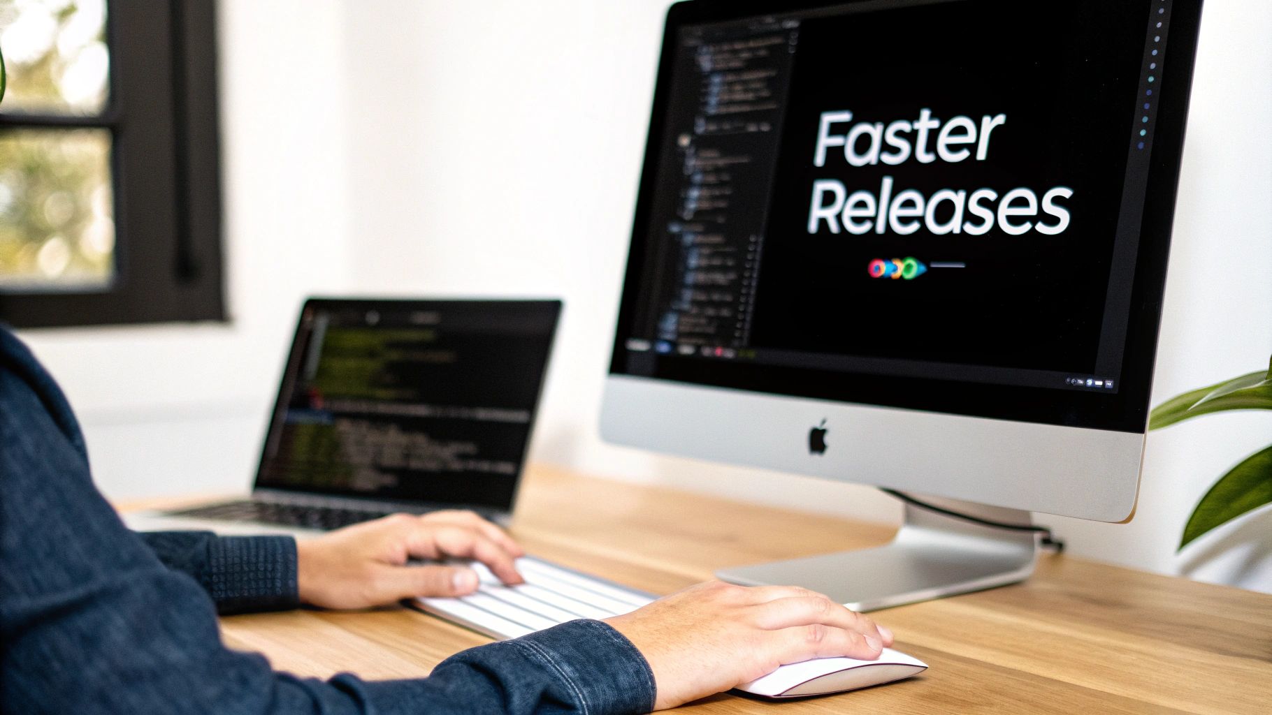 A visual representation of an accelerated development pipeline, showing speed and efficiency.