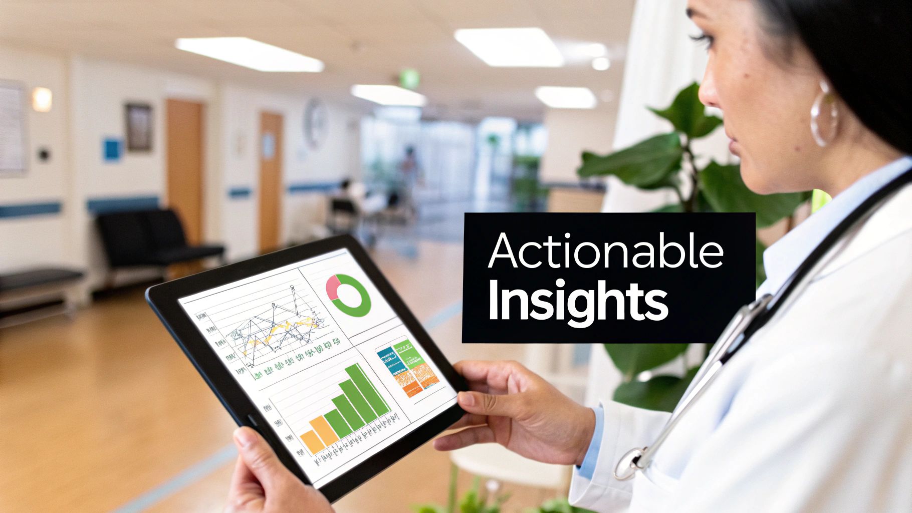 A healthcare professional analyzing data on a futuristic interface