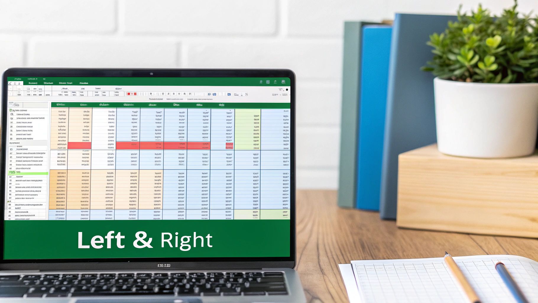 An Excel spreadsheet showing the LEFT, RIGHT, and MID functions being used to extract specific parts of text strings.