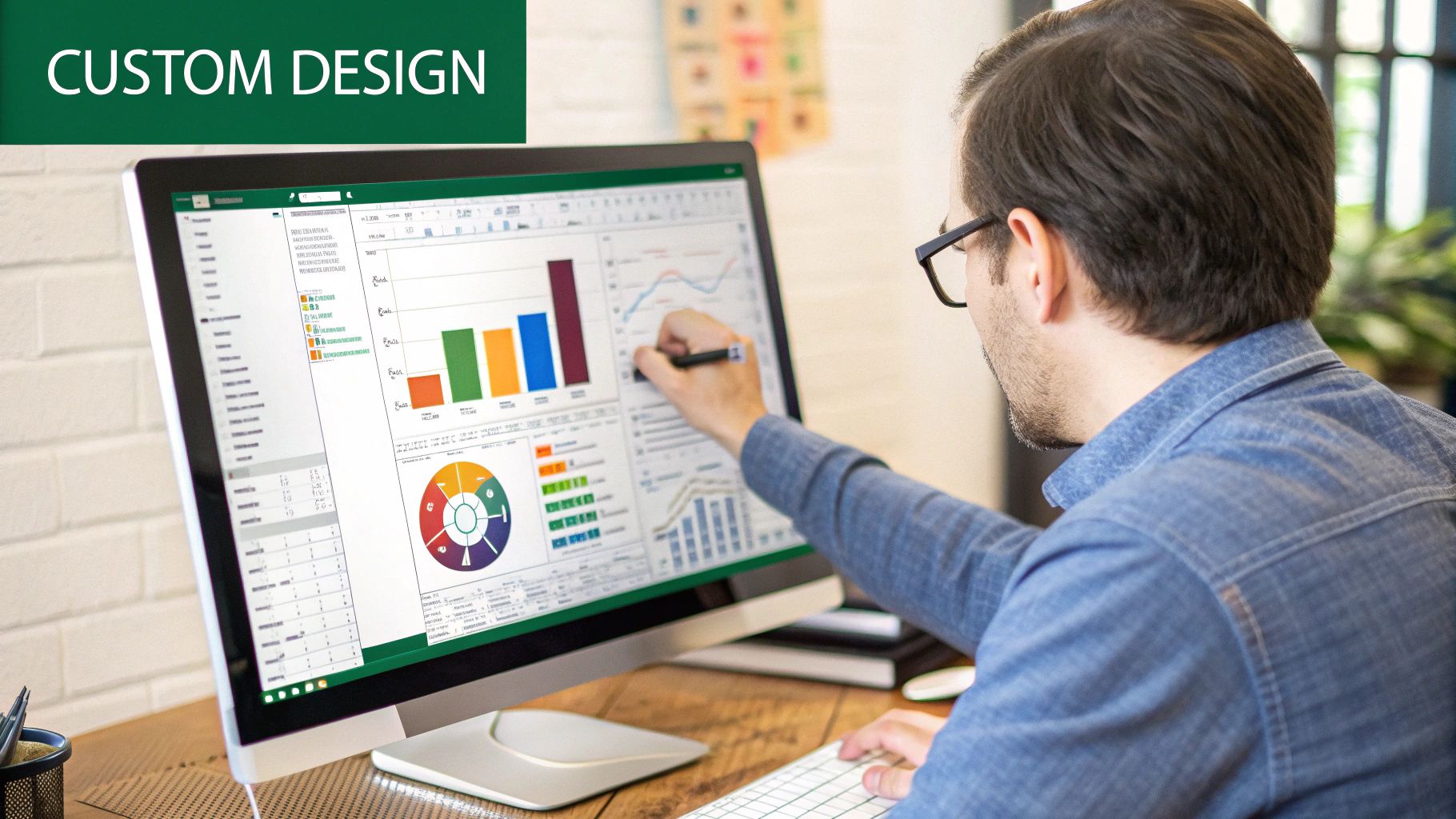 A polished interactive Excel dashboard showing a clean layout with multiple charts, KPIs, and slicers.