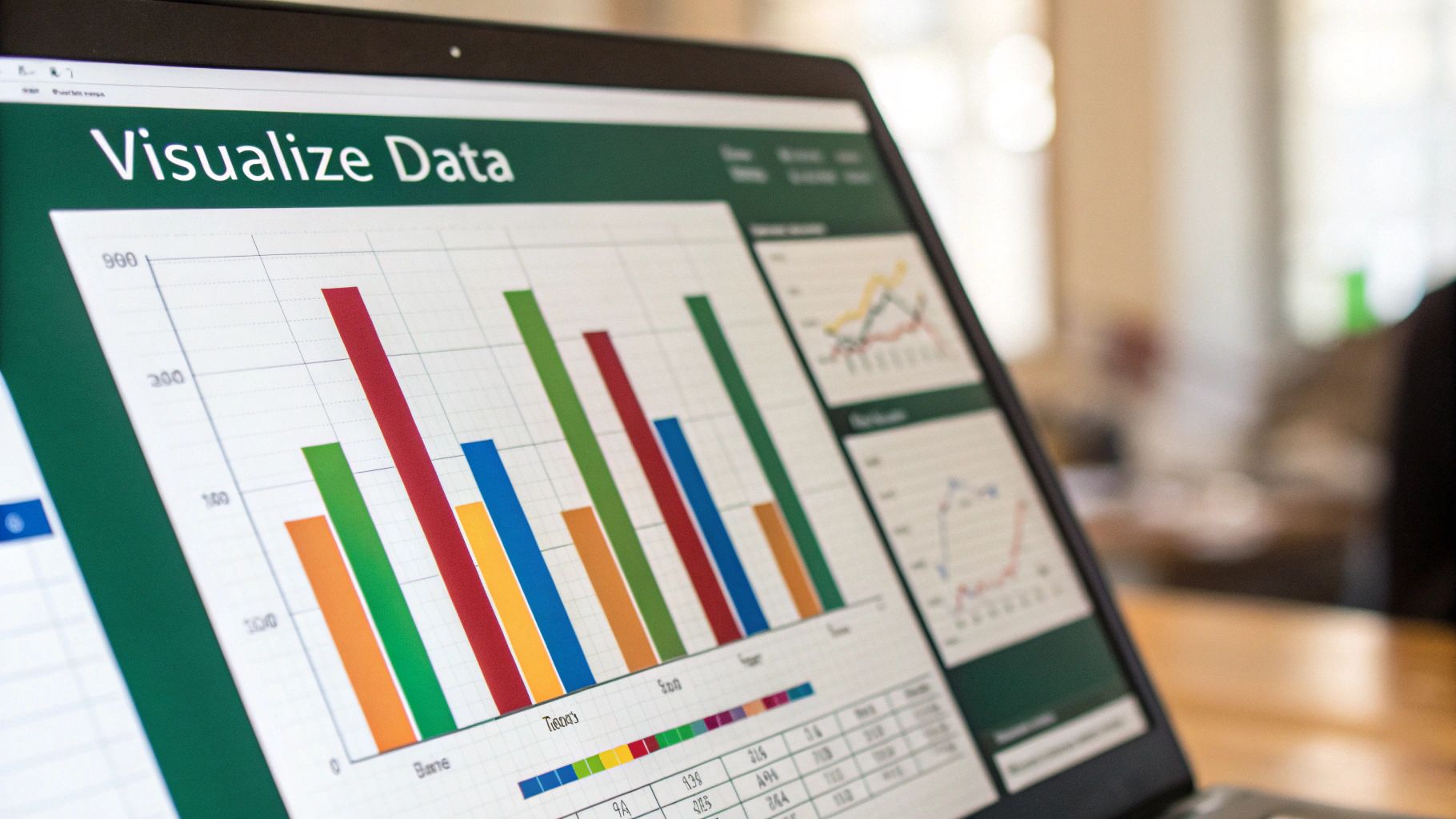A sophisticated business intelligence dashboard displayed on a screen, showing various charts and metrics.