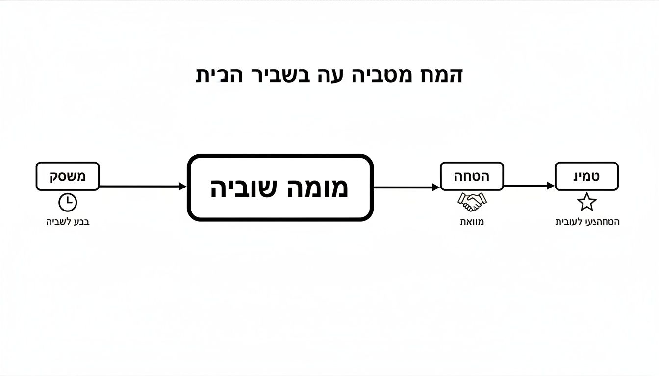 תרשים זרימה המתאר תהליך גיוס עובדים עבור עסק, החל ממשפך, דרך מומחה שוביה ועד חתימת הסכם עבודה.