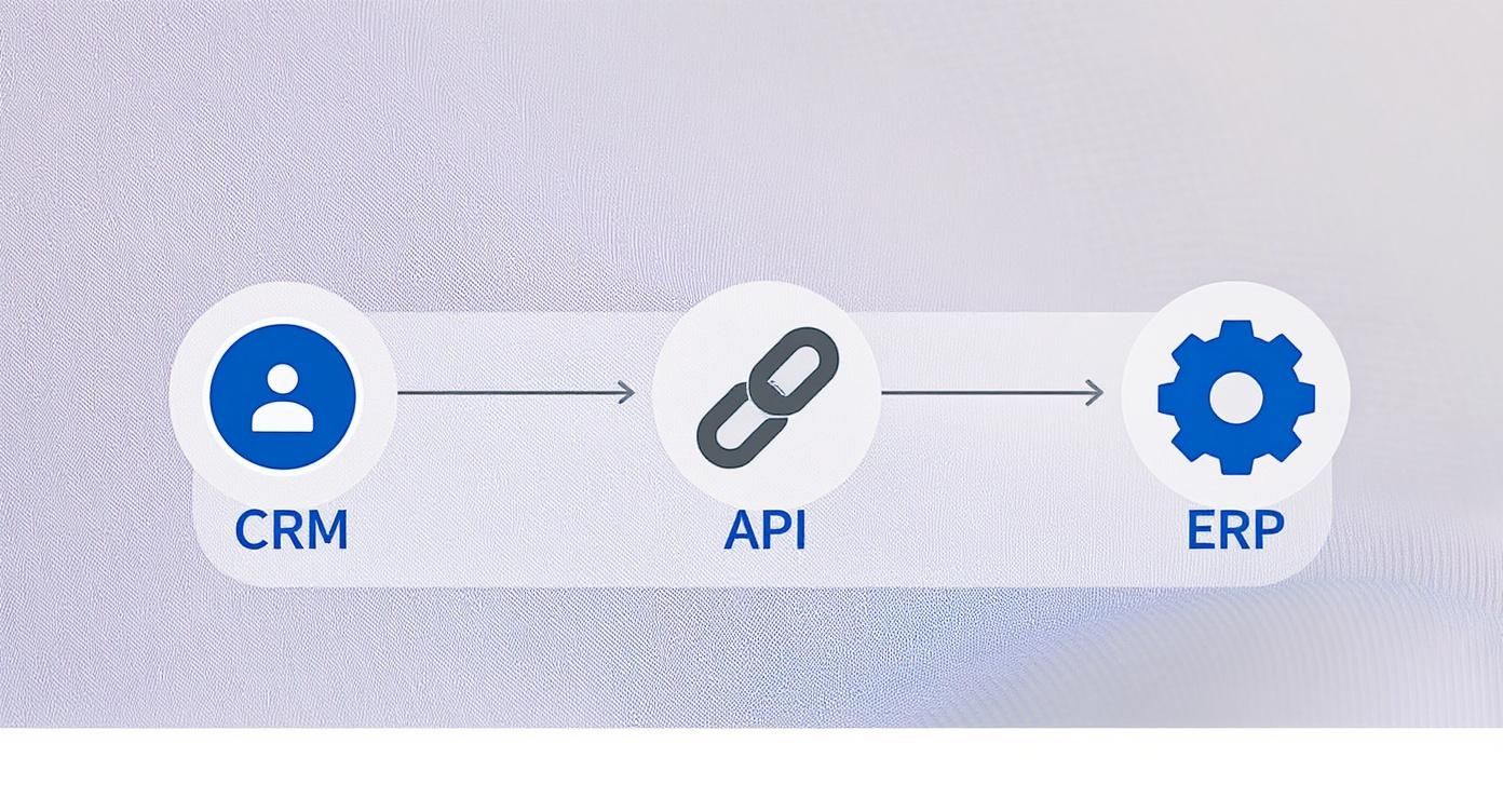 Flowchart illustrating the integration of CRM and ERP systems via an API connection.