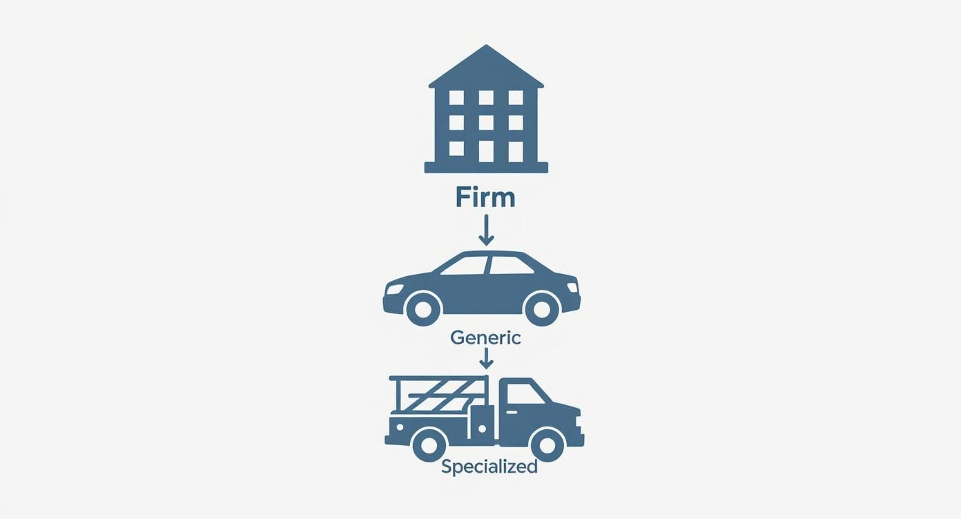 Diagram illustrating a firm's evolution from a generic car to a specialized truck.