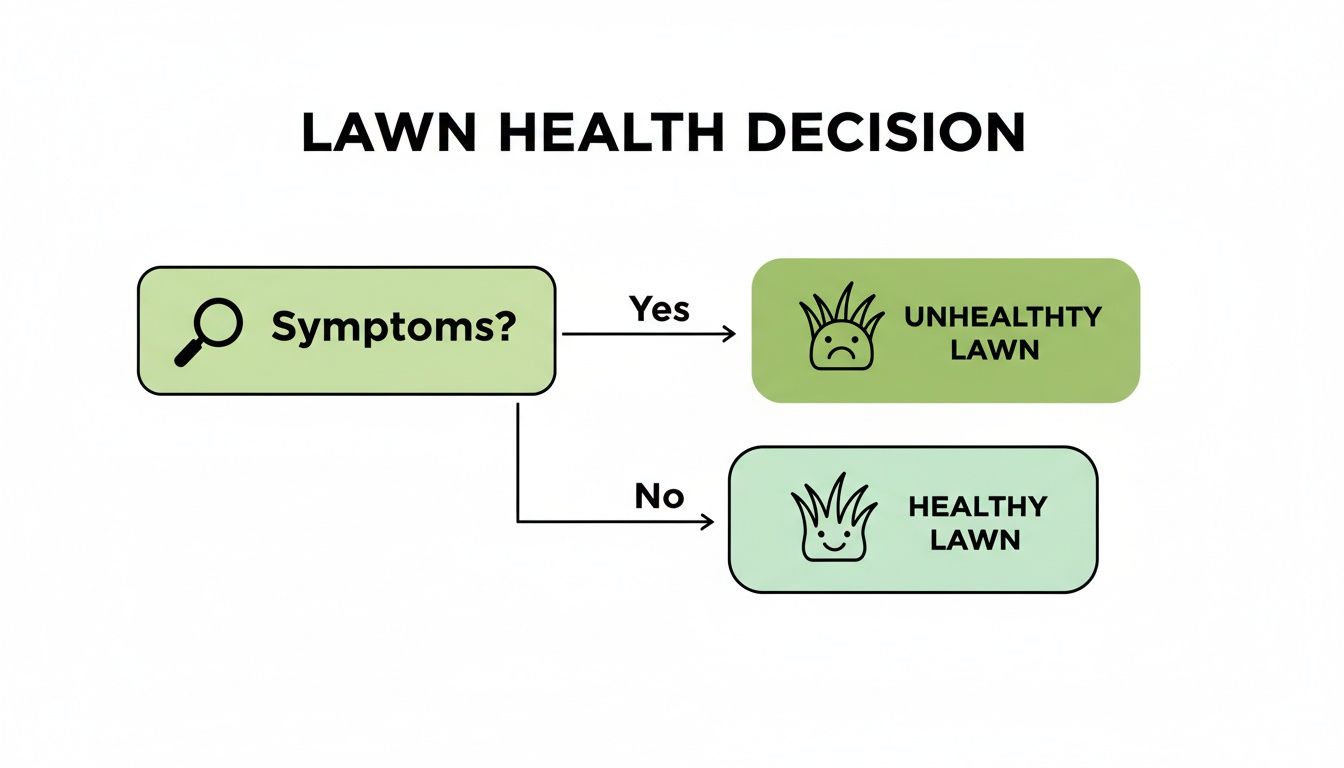 Flowchart illustrating a lawn health decision based on presence or absence of symptoms.