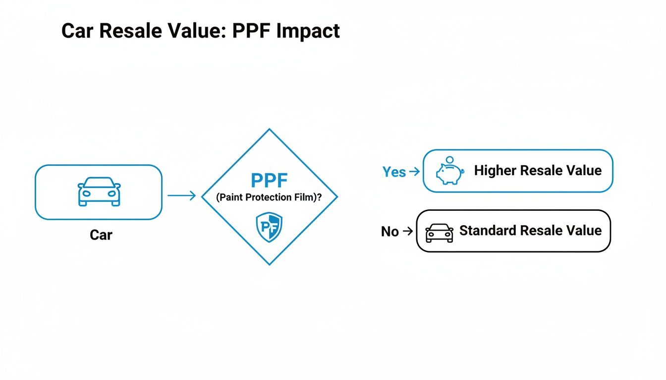 Flowchart illustrating how Paint Protection Film (PPF) impacts a car's resale value.