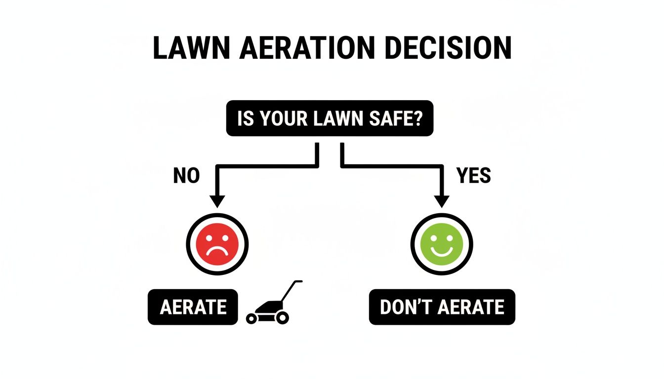 A flowchart on lawn aeration decision: aerate if your lawn is not safe, don't aerate if it is safe.