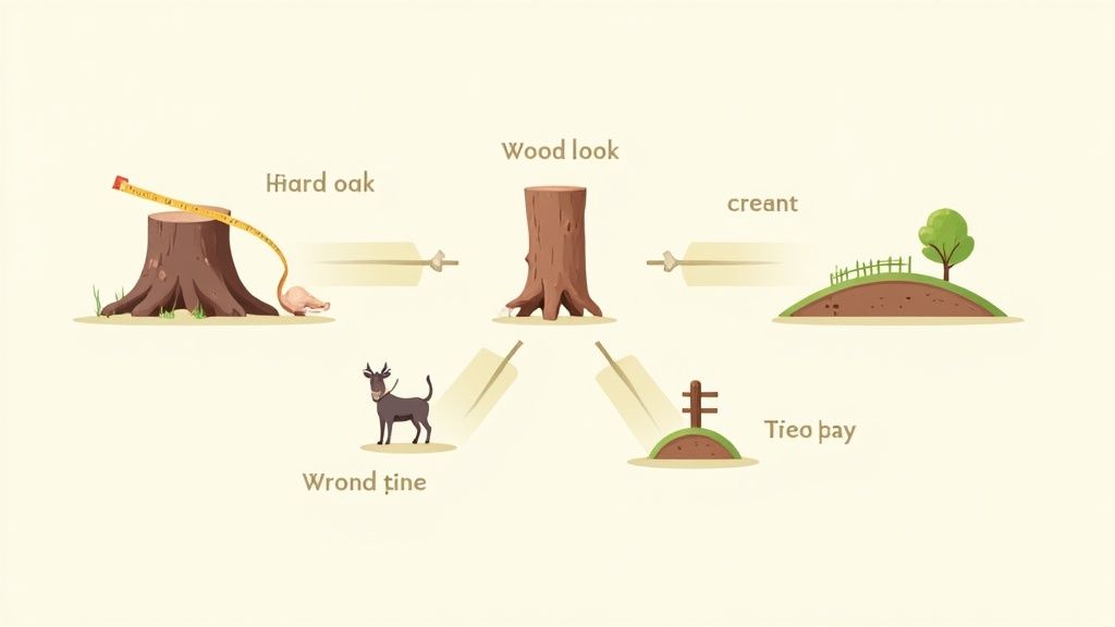 A professional grinds a tree stump in a residential yard.