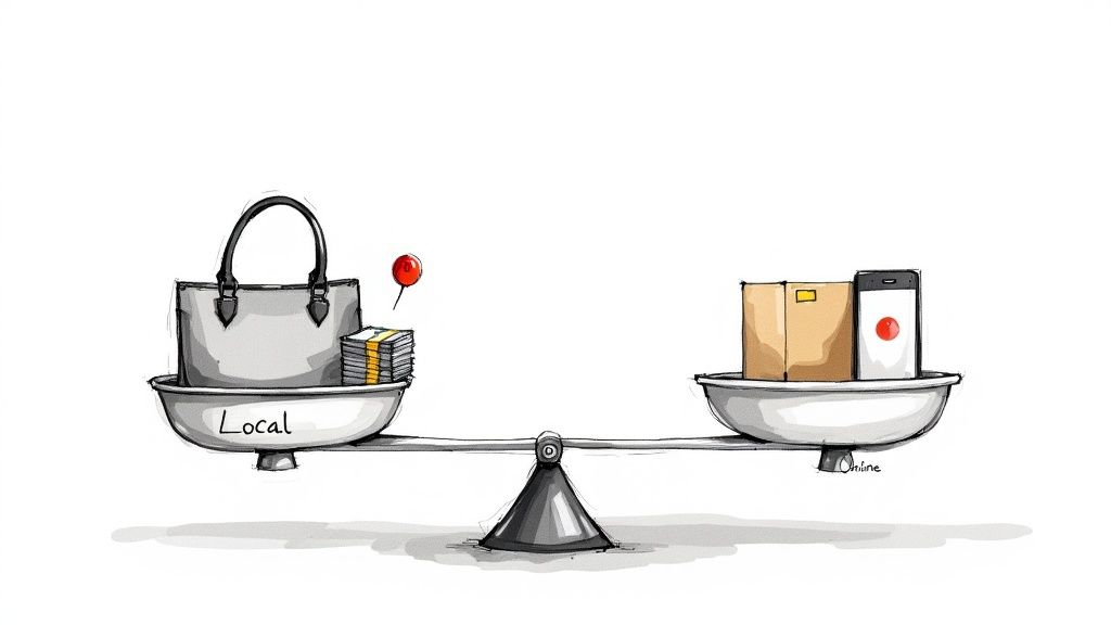 A curated collection of designer handbags and accessories on display at a luxury consignment store.