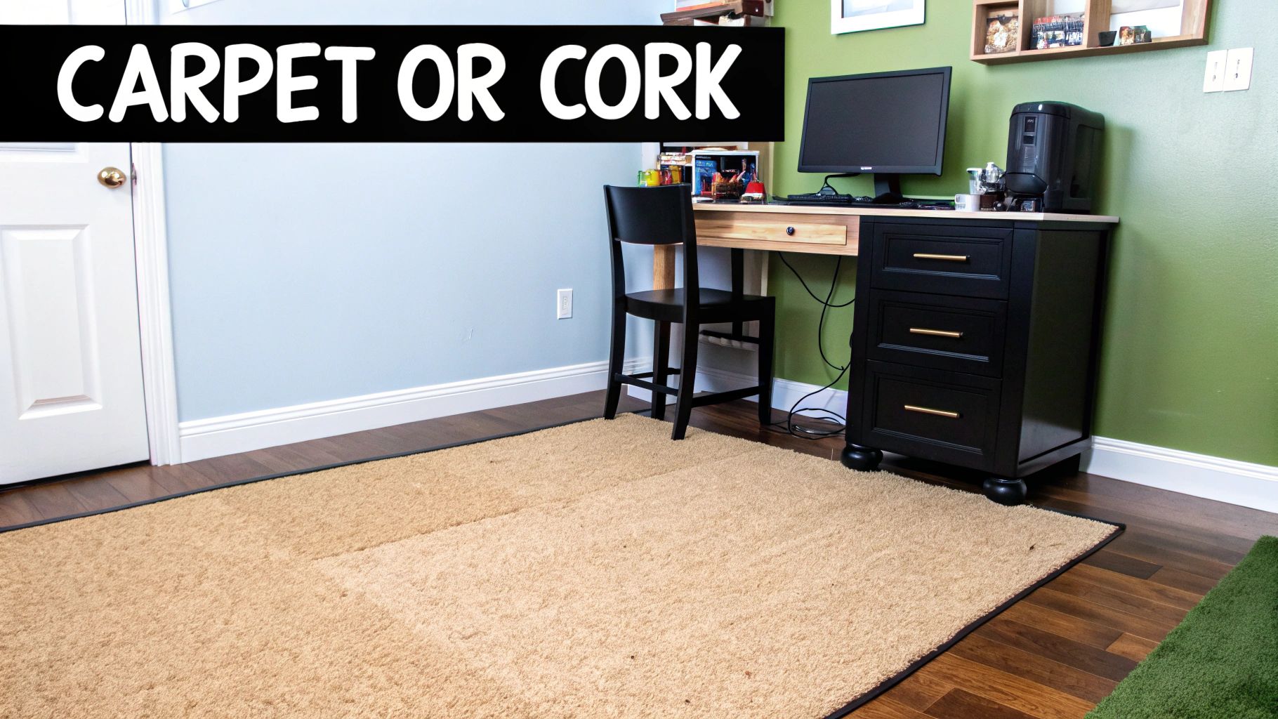 A comfortable home office with soft, sound-absorbing flooring.