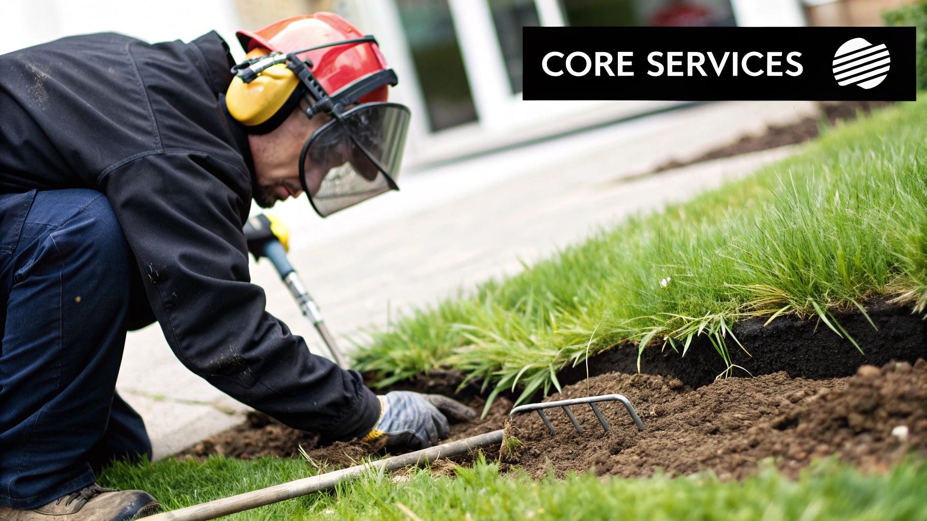 A lawn care professional aerating a lawn in Cumming, GA