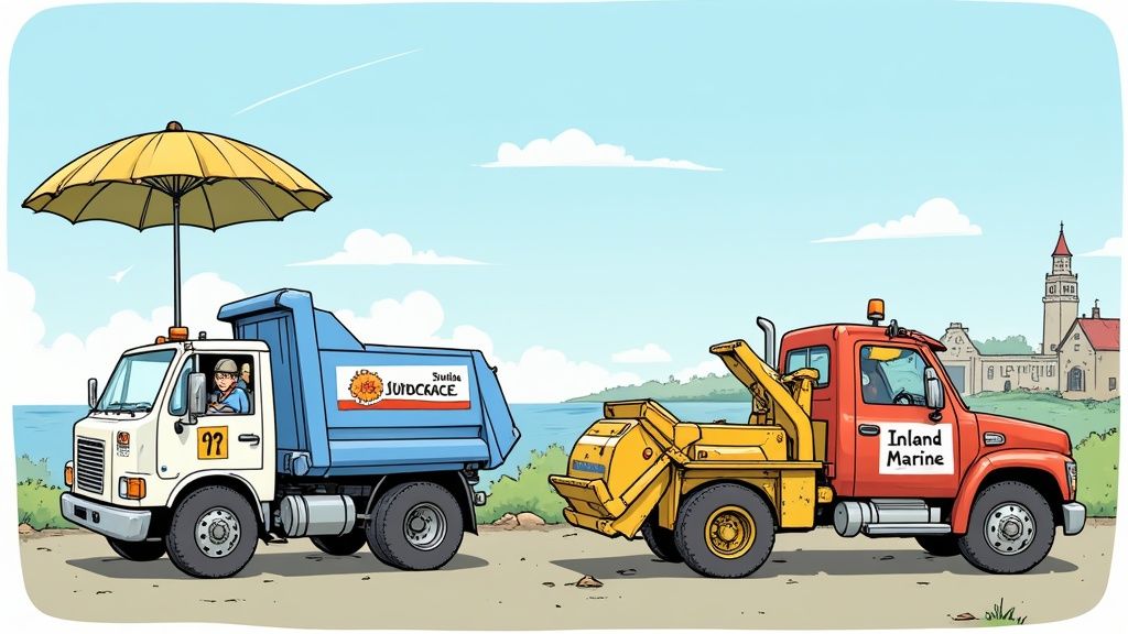 A variety of tree service equipment including a wood chipper and truck parked at a residential job site.