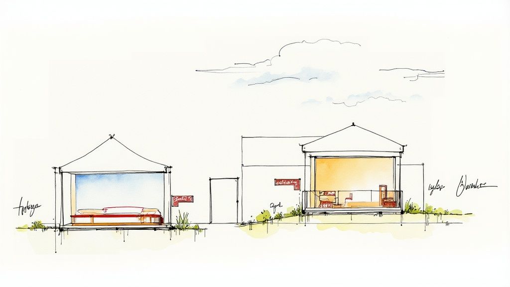 An illustration of a home with a geothermal system showing underground loops