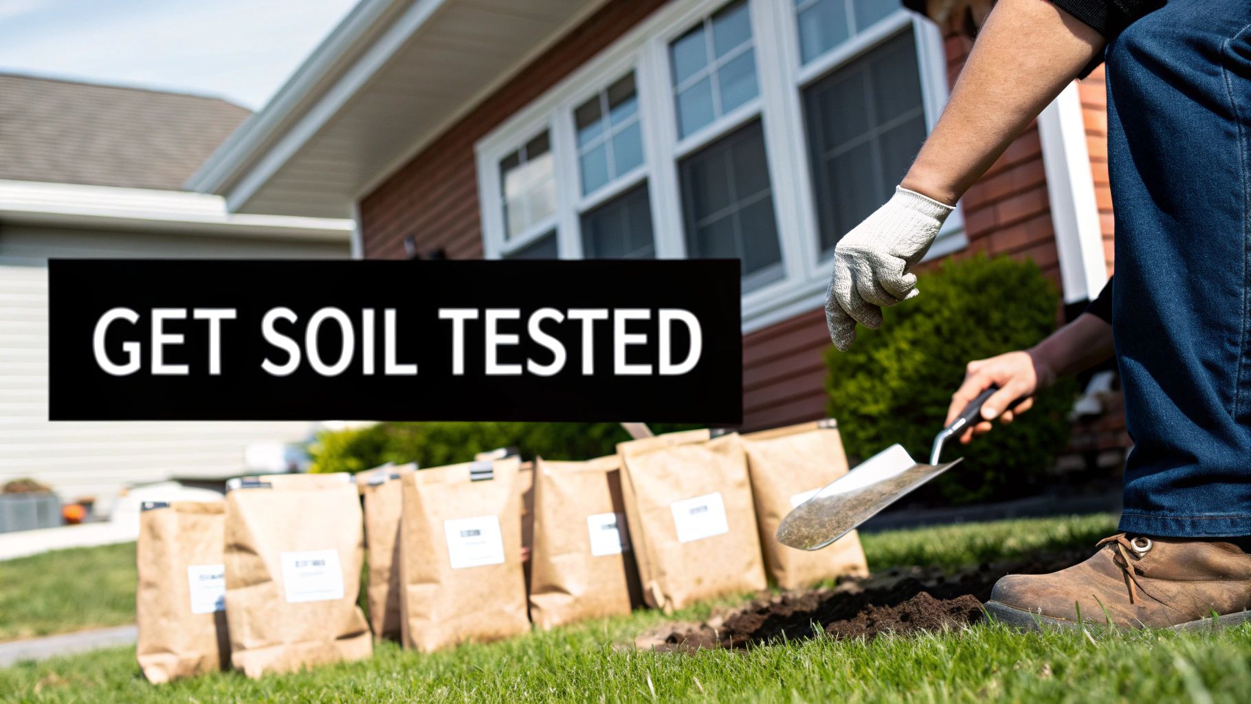 A soil test kit being used in a lawn setting