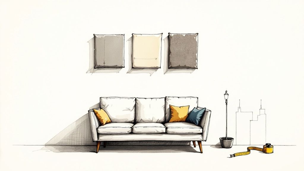 Close-up of a luxurious, textured fabric in neutral tones, showcasing its high-quality weave.