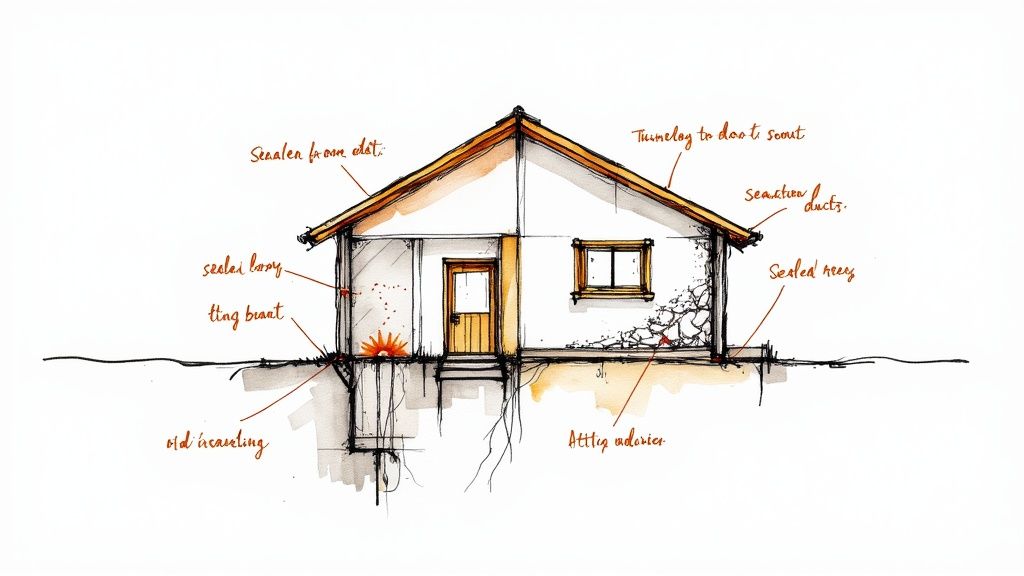 A professional technician inspects attic insulation to improve home energy efficiency.